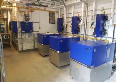 Three 19KW CHPs installed in the boiler room of a multi-residential apartment building